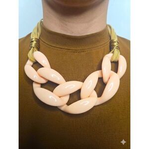 Chunky Link Statement Necklace Peach Acrylic Vegan Leather Cord 16" Choker Work